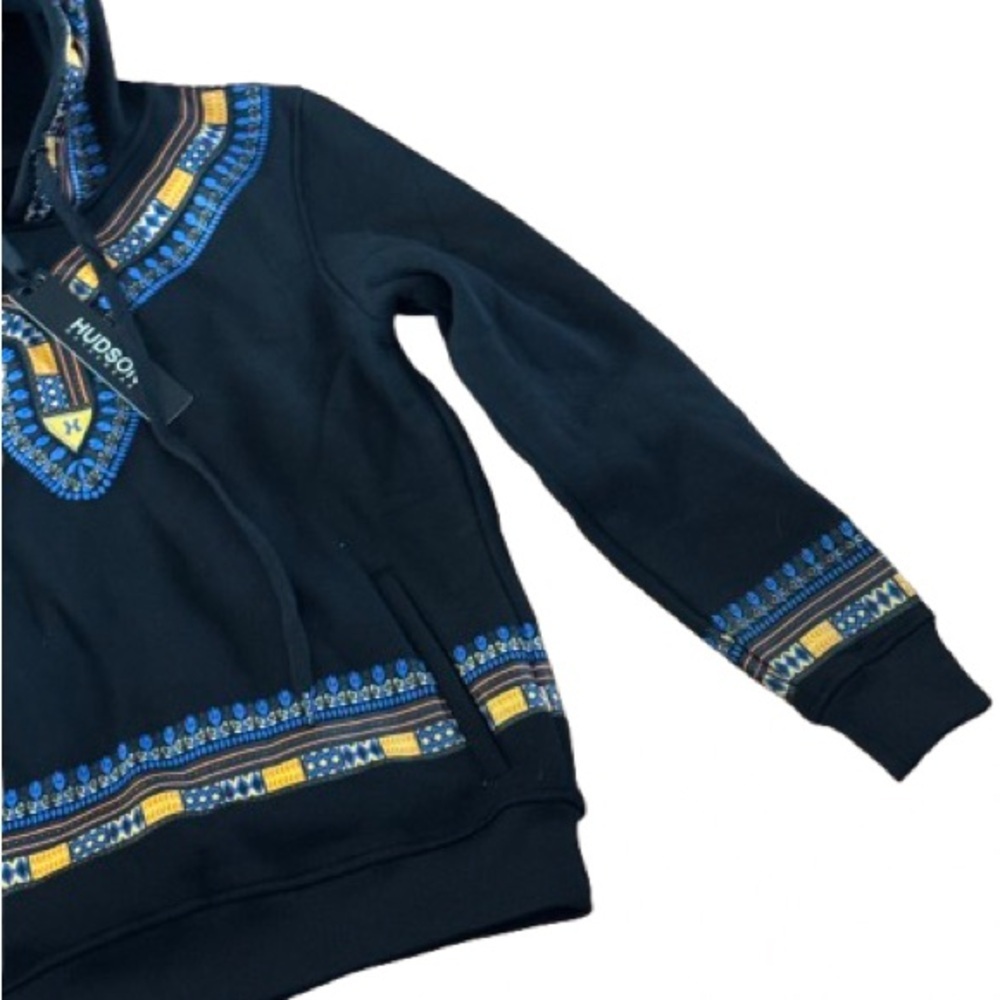 Stylish Black and Blue Men's Hoodie with Yellow tribal Accents Small - Picture 5 of 10
